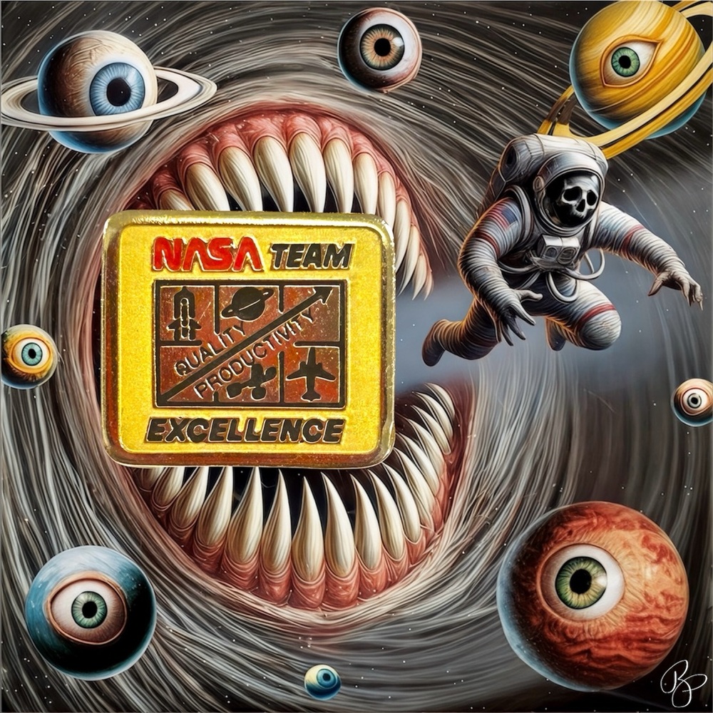 Vintage NASA Team Excellence Quality Productivity Enamel Gold Tone Lapel Pin